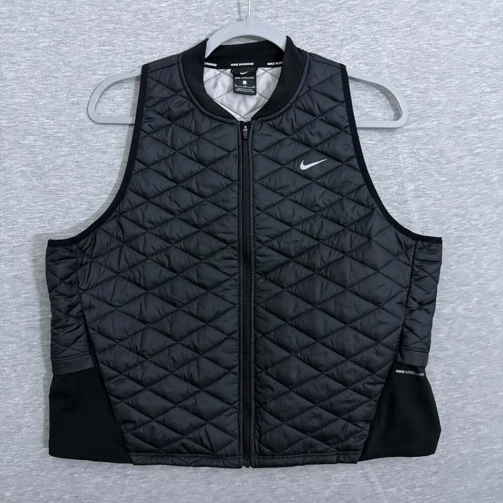 Nike Running Aerolayer Womens XL Black Quilted Puffer Gilet Vest CJ5562-010